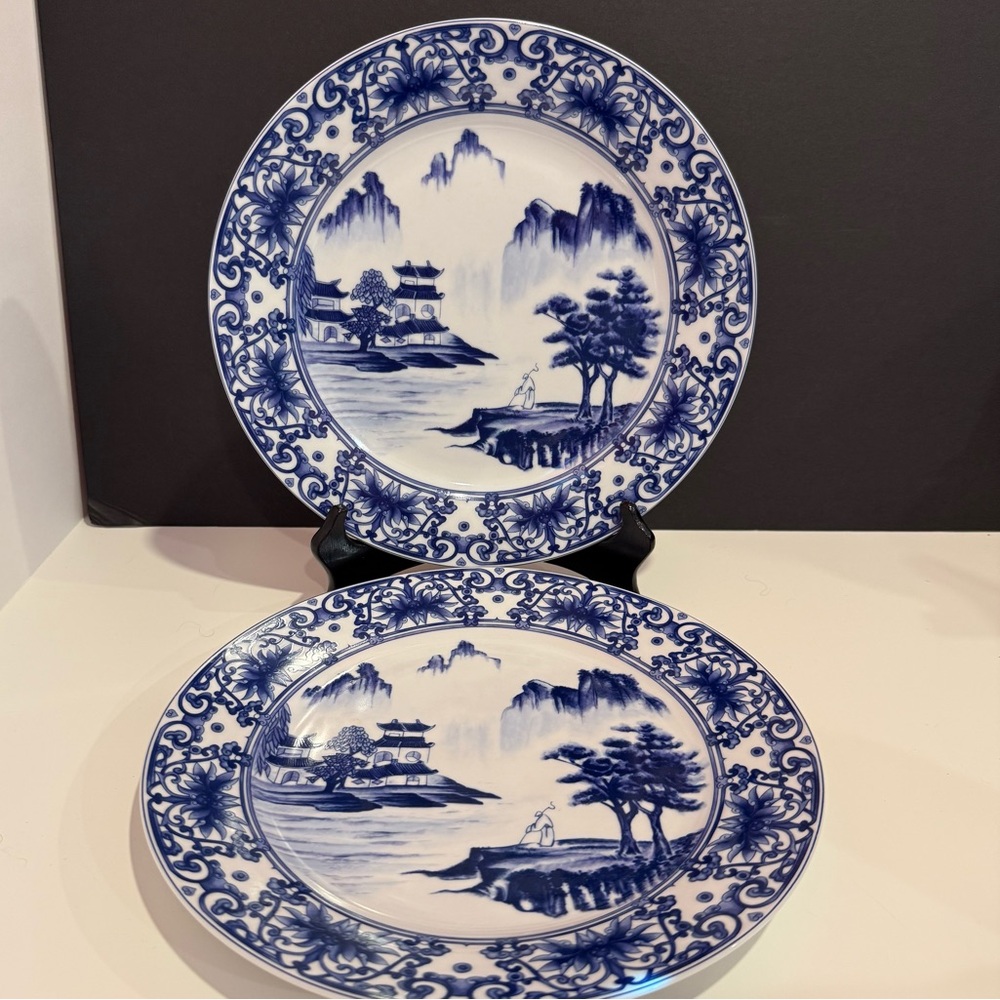 Blue Canton Blue and White Chinoiserie 10.5 inch Dinner Plates -2